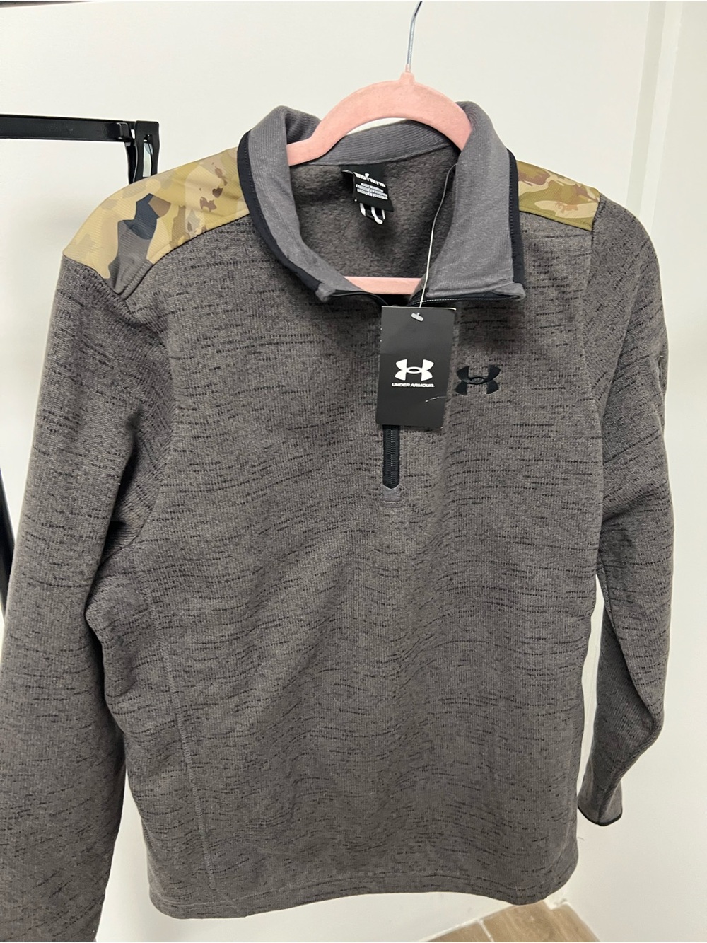 Under Armour Men’s Gray Quarter-Zip Pullover with Camo Shoulder Panels